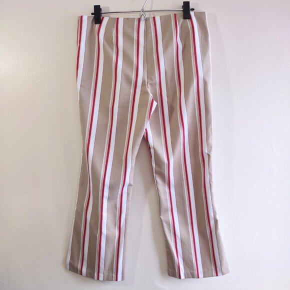 Y2K Retro Zinc Flare Pants Bold Stripe Red & Tan  Jr Size 11  Ankle Crop - Picture 3 of 7
